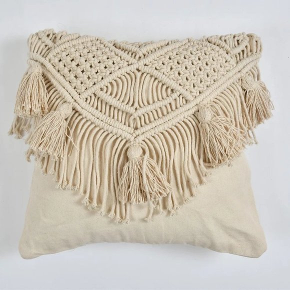 Macrame Front triangle diamond latkan cushion cover, 16x16 - Picture 2 of 4